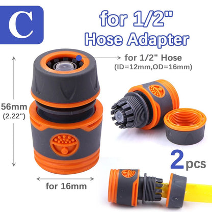 2PCS 1/2" 3/4" Garden Hose Adapter with 16mm Quick Connector Stop Water Coupler Joints Irrigation Tube Connect Repair Extender - Smoothy Home