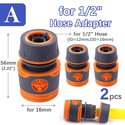 2PCS 1/2" 3/4" Garden Hose Adapter with 16mm Quick Connector Stop Water Coupler Joints Irrigation Tube Connect Repair Extender - Smoothy Home