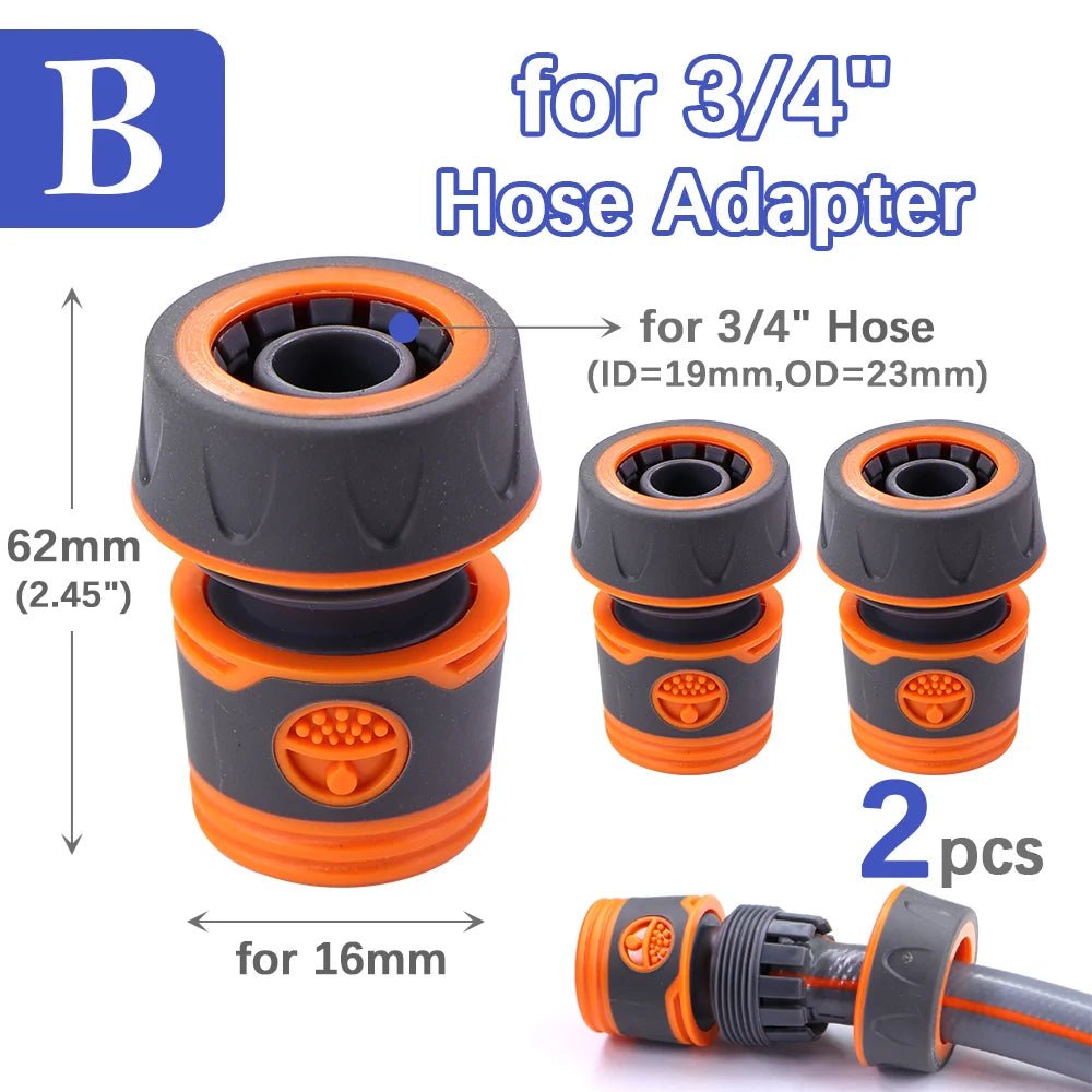 2PCS 1/2" 3/4" Garden Hose Adapter with 16mm Quick Connector Stop Water Coupler Joints Irrigation Tube Connect Repair Extender - Smoothy Home