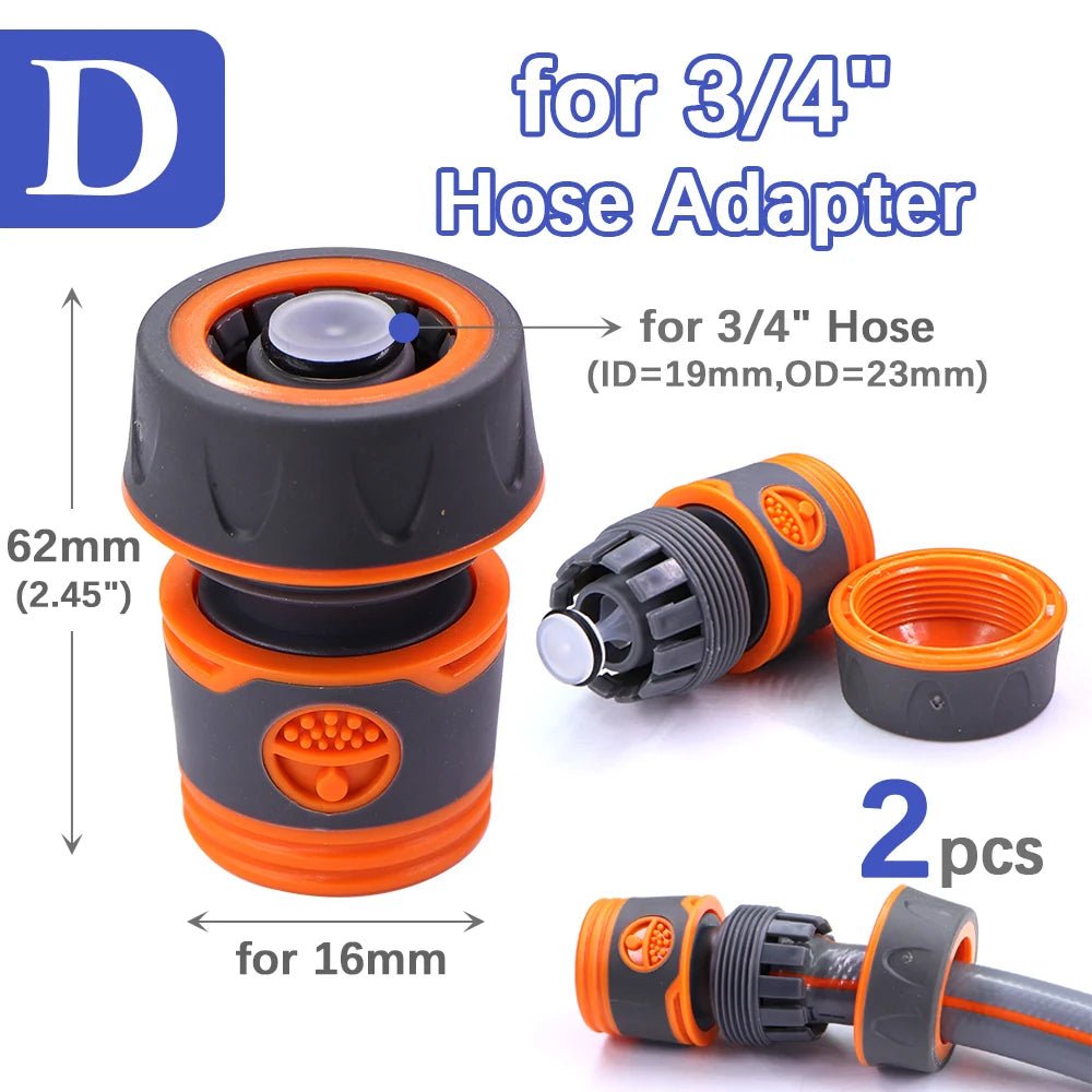 2PCS 1/2" 3/4" Garden Hose Adapter with 16mm Quick Connector Stop Water Coupler Joints Irrigation Tube Connect Repair Extender - Smoothy Home