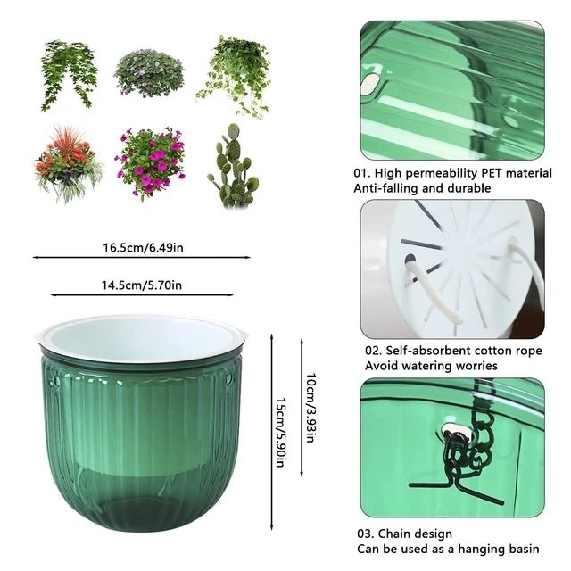 2Pcs Flowerpot Self Absorbing Water Hanging Planter Thickened Premium Planter Hydroponic Soil Cultivation Lazy Flower Pot Garden - Smoothy Home