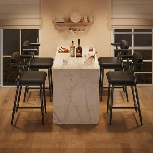 2PCS Modern Bar Stools Set with Back & Upholstered Wider Seat, Metal Bar Stools with Footrest for Kitchen Island Easy Assembly - Smoothy Home