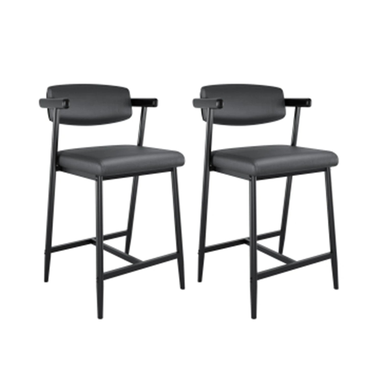 2PCS Modern Bar Stools Set with Back & Upholstered Wider Seat, Metal Bar Stools with Footrest for Kitchen Island Easy Assembly - Smoothy Home