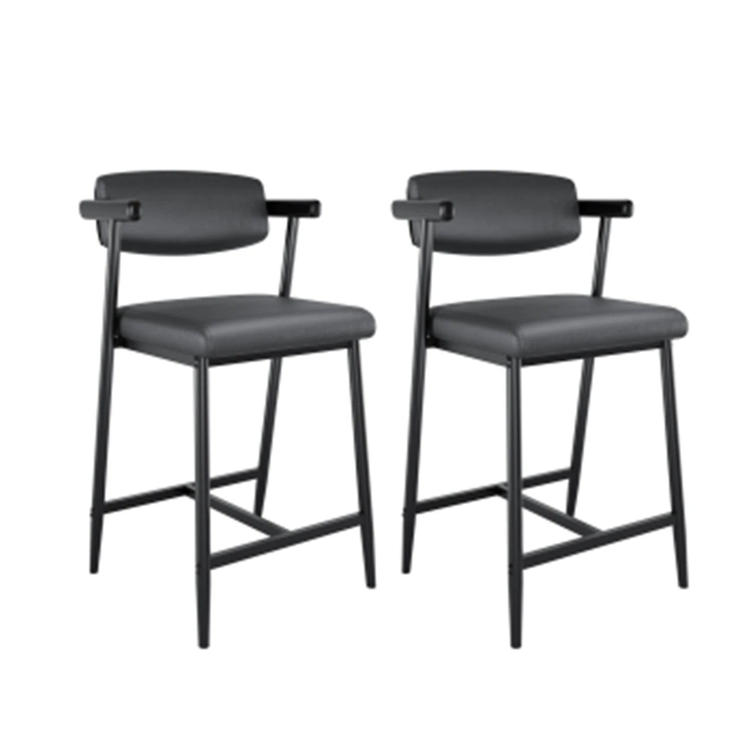 2PCS Modern Bar Stools Set with Back & Upholstered Wider Seat, Metal Bar Stools with Footrest for Kitchen Island Easy Assembly - Smoothy Home