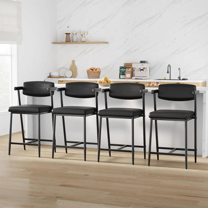 2PCS Modern Bar Stools Set with Back & Upholstered Wider Seat, Metal Bar Stools with Footrest for Kitchen Island Easy Assembly - Smoothy Home