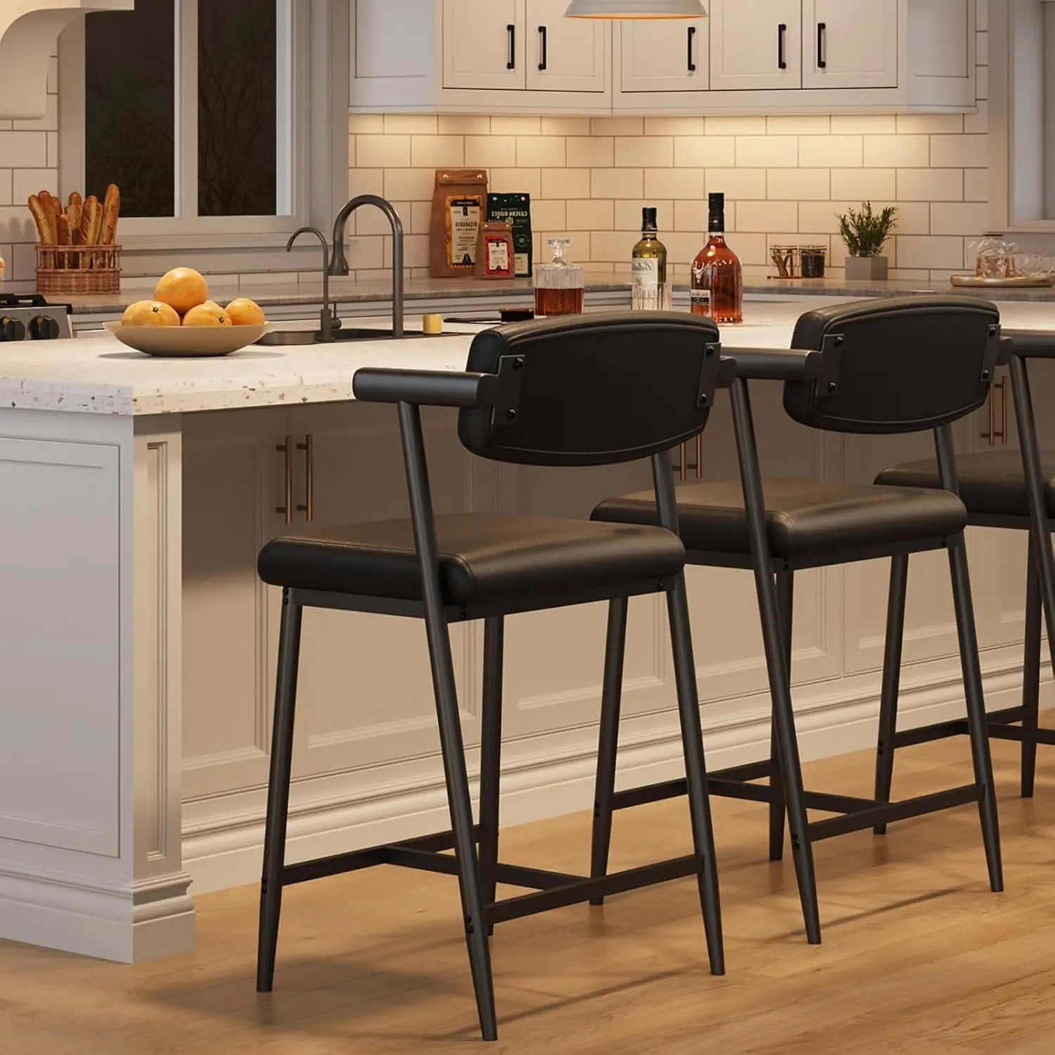 2PCS Modern Bar Stools Set with Back & Upholstered Wider Seat, Metal Bar Stools with Footrest for Kitchen Island Easy Assembly - Smoothy Home
