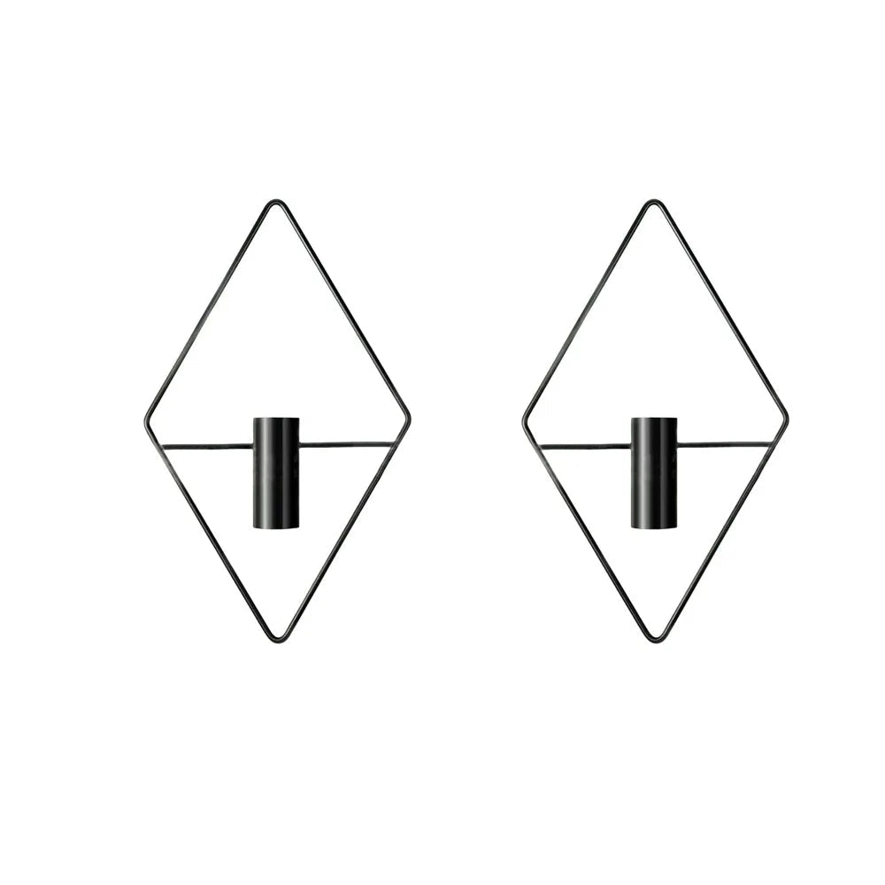 2PCS Modern Iron Rhombus Hanging Flower Vase Decorative Minimalist Wall Hanging Vase Black Metal Wall Vase Porch Decoration - Smoothy Home