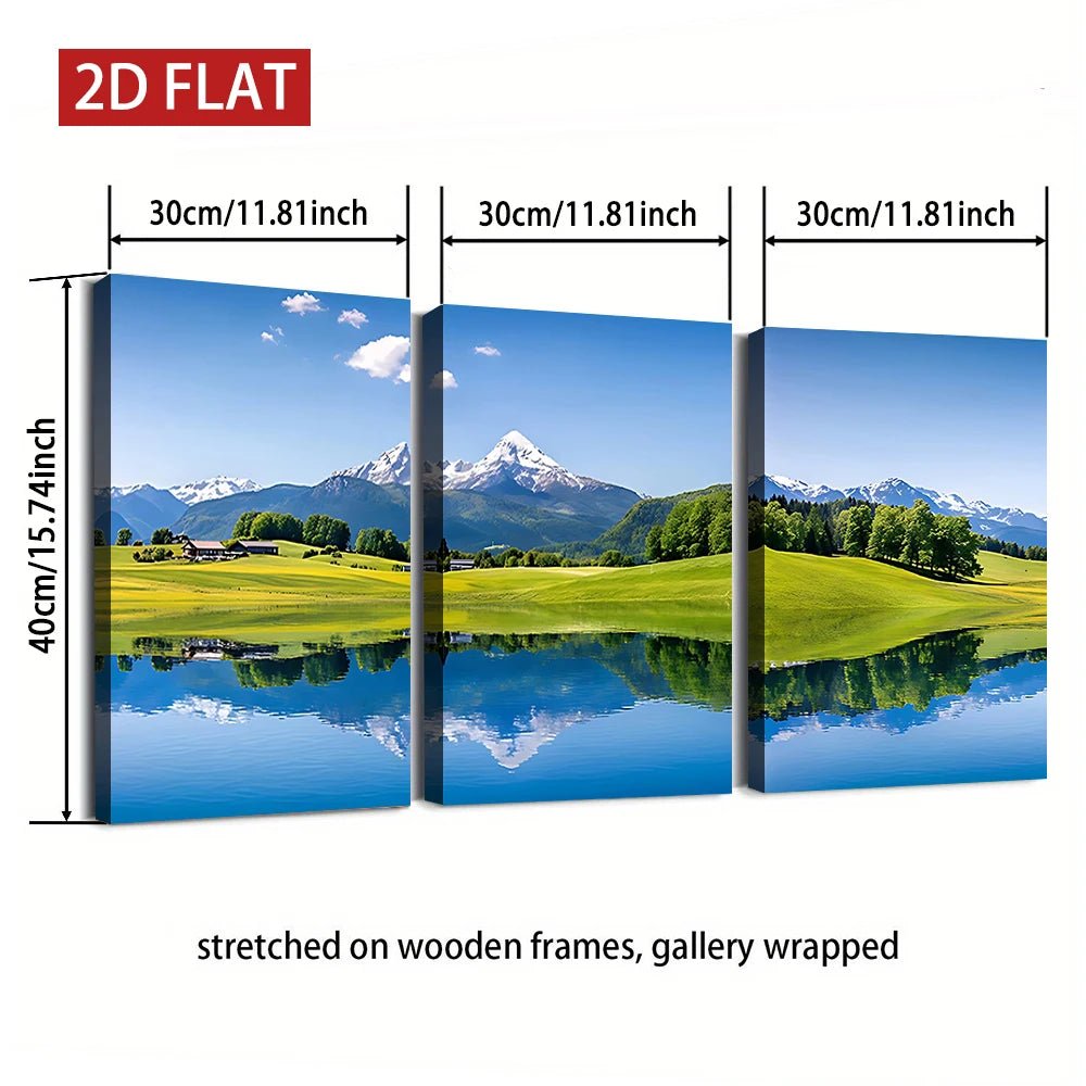 3 Counts Wooden Framed Canvas Painting, Alpine Lake Mountain Landscape Print, Wall Art, Ideal for Living Room Office Decor - Smoothy Home