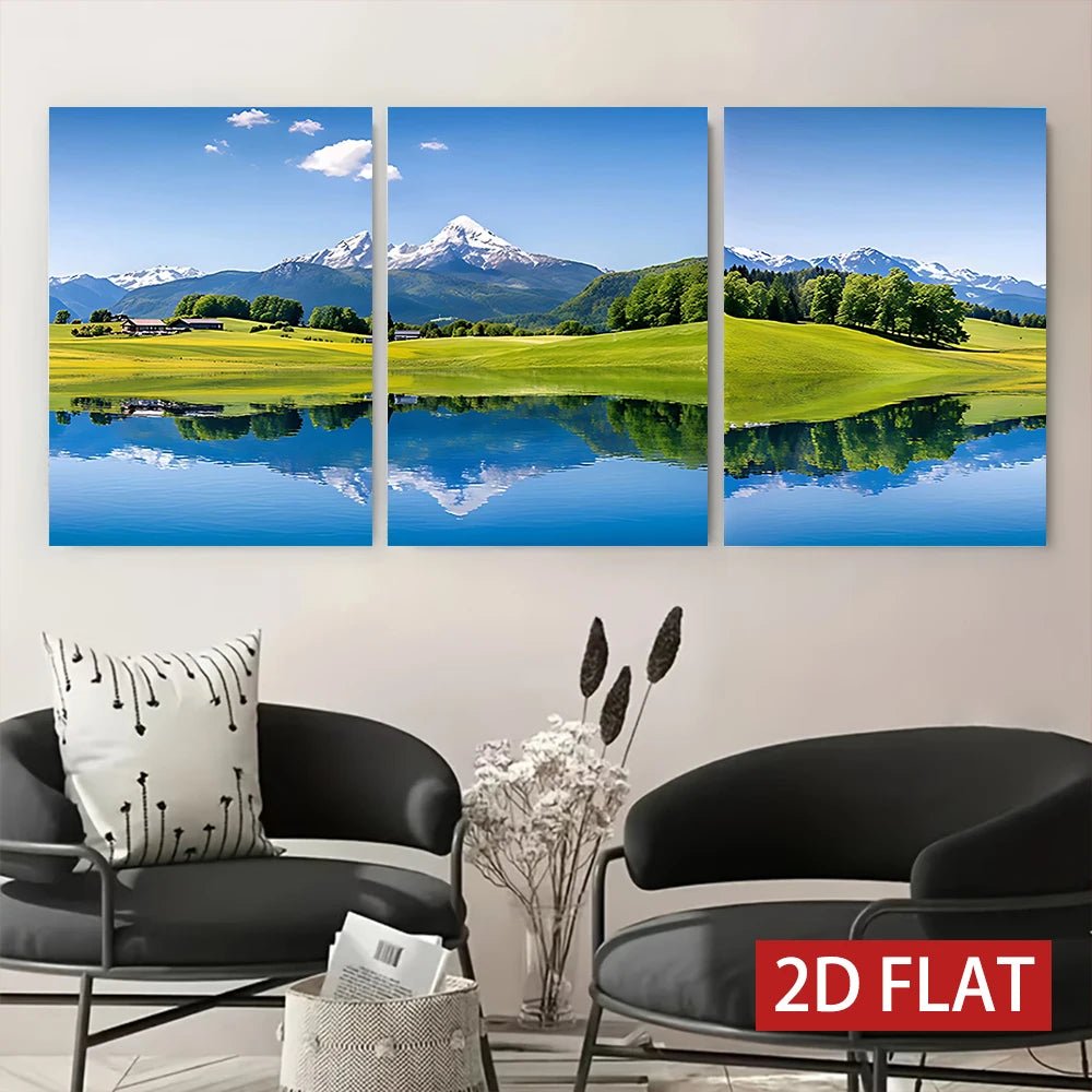 3 Counts Wooden Framed Canvas Painting, Alpine Lake Mountain Landscape Print, Wall Art, Ideal for Living Room Office Decor - Smoothy Home
