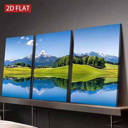 3 Counts Wooden Framed Canvas Painting, Alpine Lake Mountain Landscape Print, Wall Art, Ideal for Living Room Office Decor - Smoothy Home