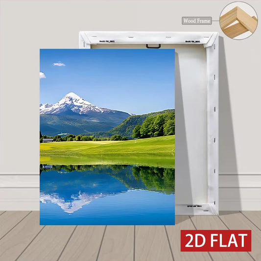 3 Counts Wooden Framed Canvas Painting, Alpine Lake Mountain Landscape Print, Wall Art, Ideal for Living Room Office Decor - Smoothy Home