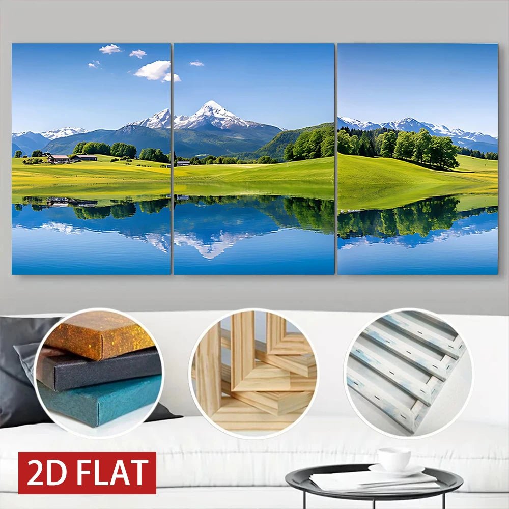 3 Counts Wooden Framed Canvas Painting, Alpine Lake Mountain Landscape Print, Wall Art, Ideal for Living Room Office Decor - Smoothy Home