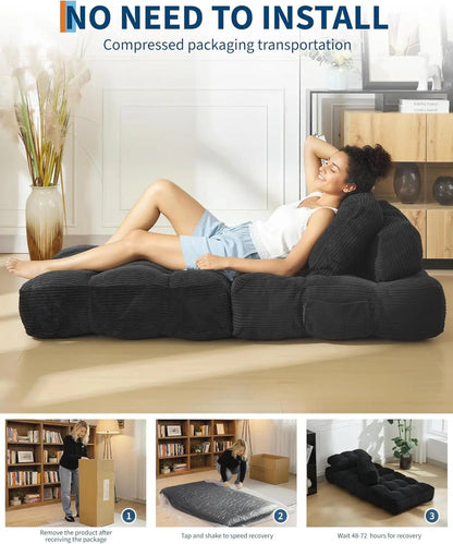 3-in-1 34" Folding Sofa Bed with Pillow Boneless Matress with Back Support Comfy Portable Convertible Sleeper Chair Floor Sofa - Smoothy Home