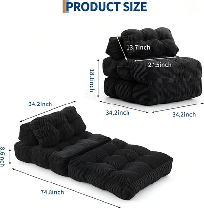 3-in-1 34" Folding Sofa Bed with Pillow Boneless Matress with Back Support Comfy Portable Convertible Sleeper Chair Floor Sofa - Smoothy Home