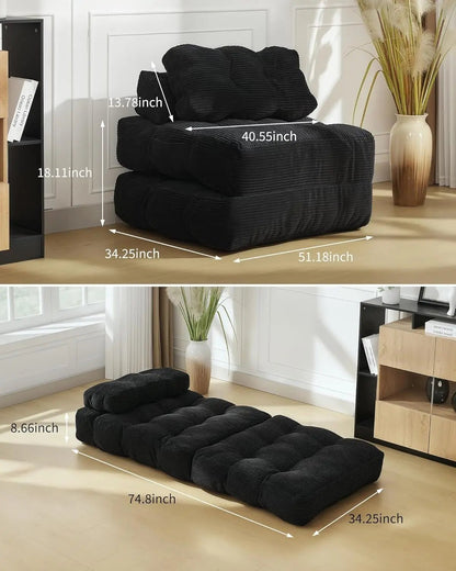 3-in-1 34" Folding Sofa Bed with Pillow Boneless Matress with Back Support Comfy Portable Convertible Sleeper Chair Floor Sofa - Smoothy Home