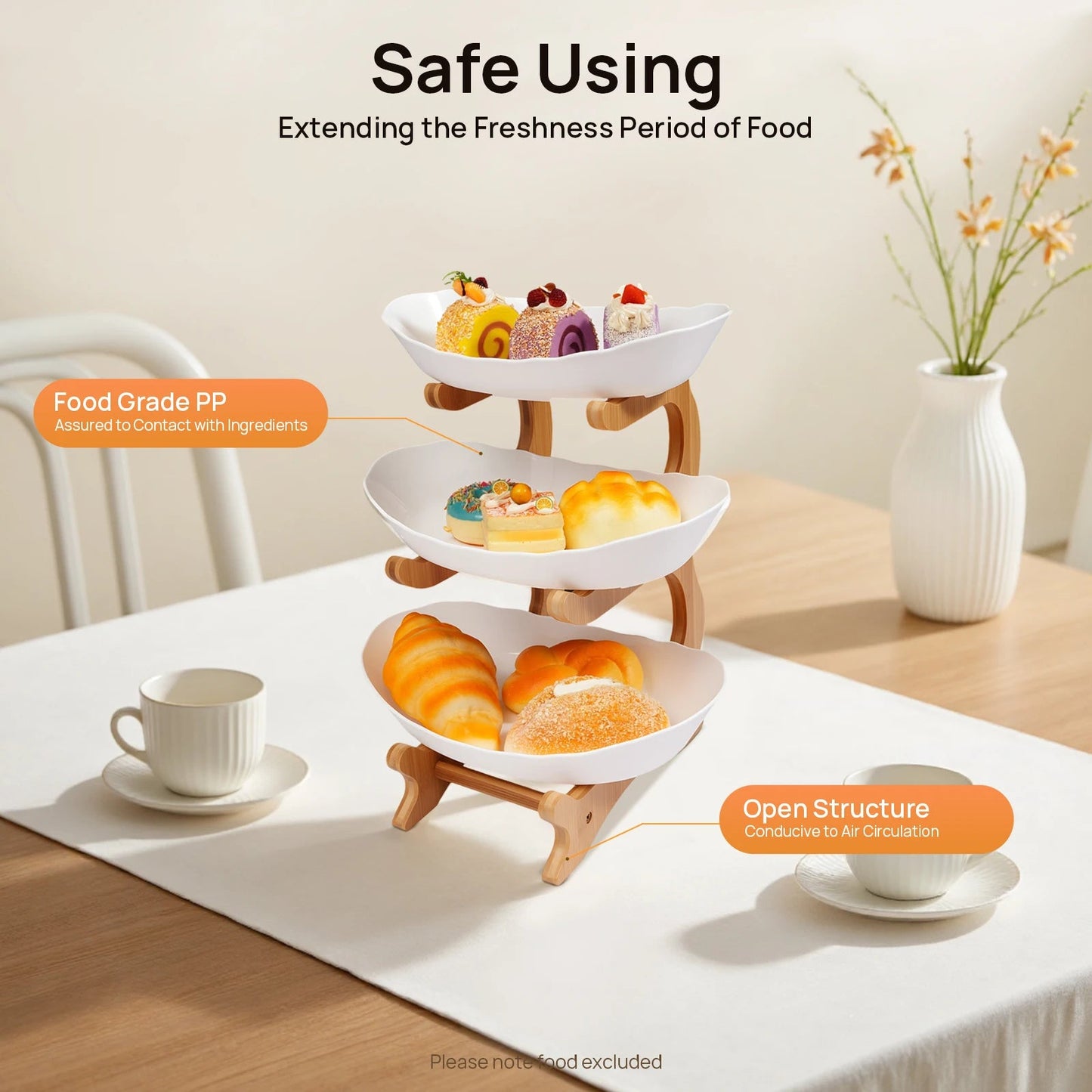 3-Tier Fruit Plate,Snack Dessert Cake Tray Plate Rack for Party Wedding,Fruit Bowl W/ Bamboo Wood Stand,Candy Dish Cake Stand - Smoothy Home