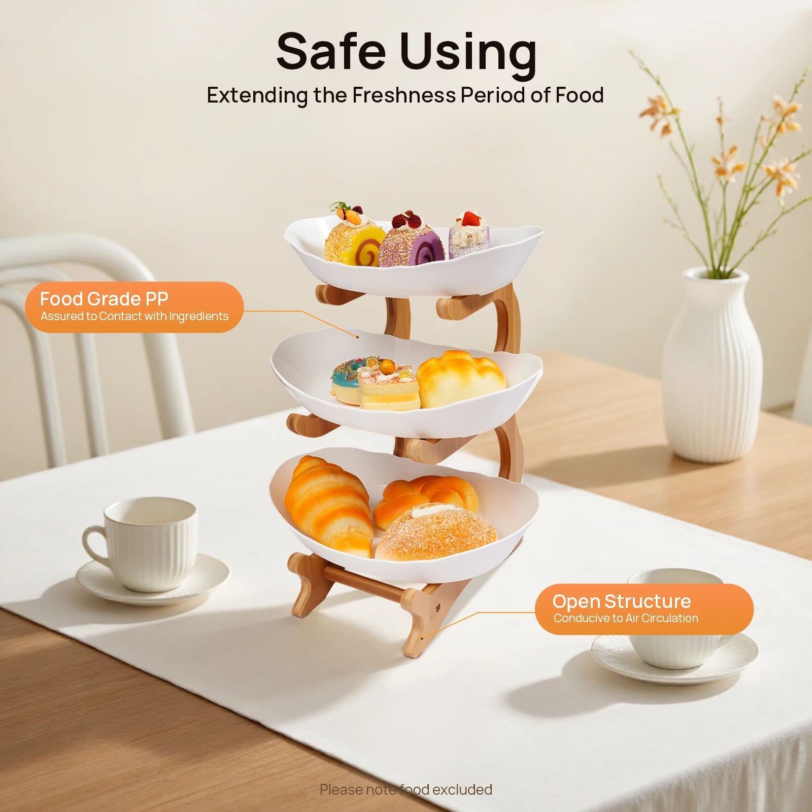 3-Tier Fruit Plate,Snack Dessert Cake Tray Plate Rack for Party Wedding,Fruit Bowl W/ Bamboo Wood Stand,Candy Dish Cake Stand - Smoothy Home