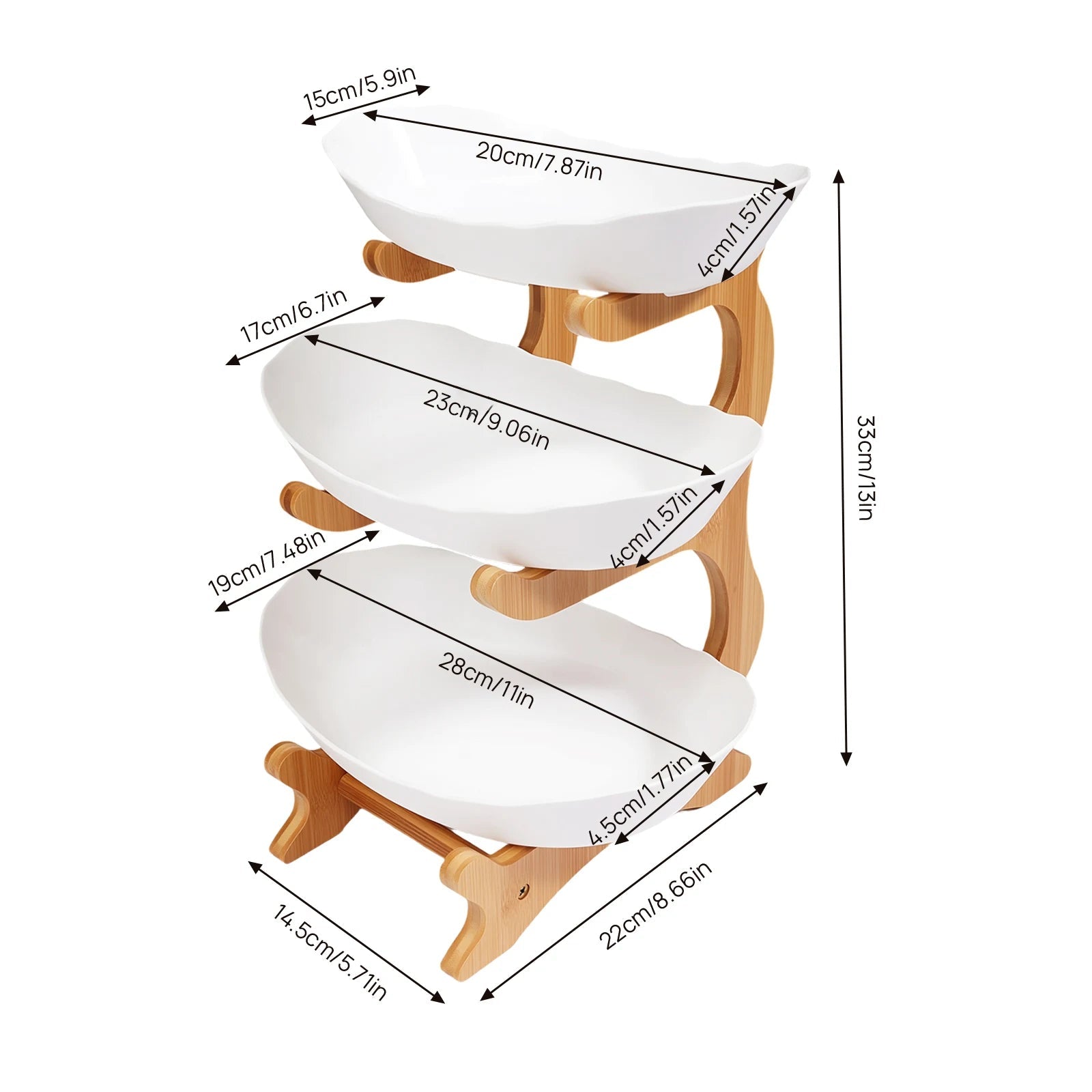 3-Tier Fruit Plate,Snack Dessert Cake Tray Plate Rack for Party Wedding,Fruit Bowl W/ Bamboo Wood Stand,Candy Dish Cake Stand - Smoothy Home