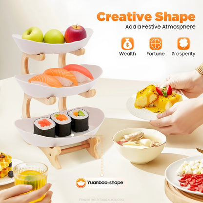 3-Tier Fruit Plate,Snack Dessert Cake Tray Plate Rack for Party Wedding,Fruit Bowl W/ Bamboo Wood Stand,Candy Dish Cake Stand - Smoothy Home