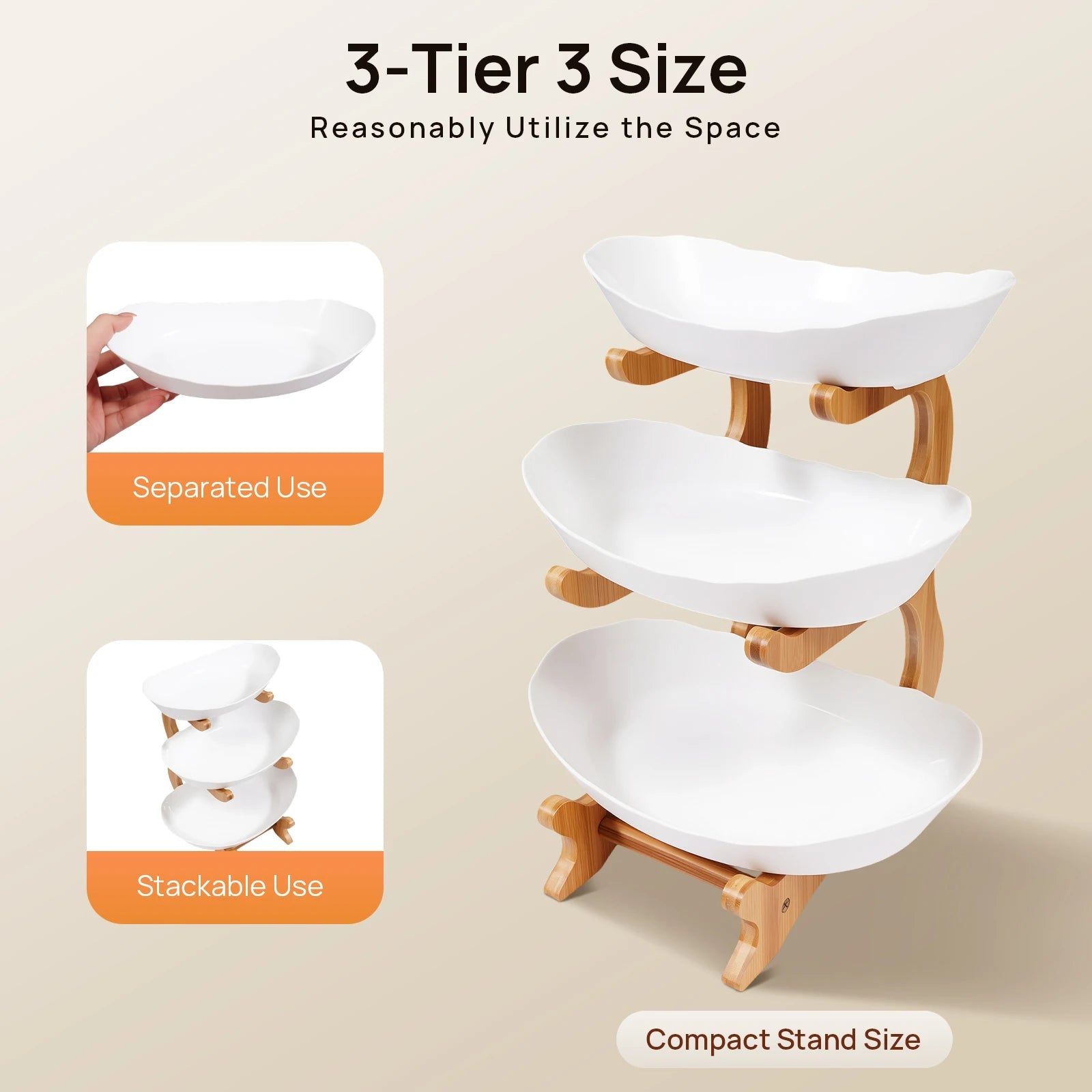 3-Tier Fruit Plate,Snack Dessert Cake Tray Plate Rack for Party Wedding,Fruit Bowl W/ Bamboo Wood Stand,Candy Dish Cake Stand - Smoothy Home