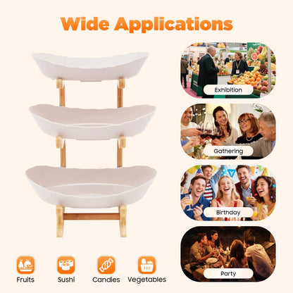 3-Tier Fruit Plate,Snack Dessert Cake Tray Plate Rack for Party Wedding,Fruit Bowl W/ Bamboo Wood Stand,Candy Dish Cake Stand - Smoothy Home