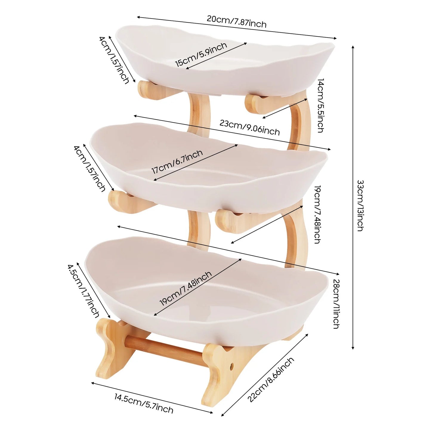 3-Tier Fruit Plate,Snack Dessert Cake Tray Plate Rack for Party Wedding,Fruit Bowl W/ Bamboo Wood Stand,Candy Dish Cake Stand - Smoothy Home