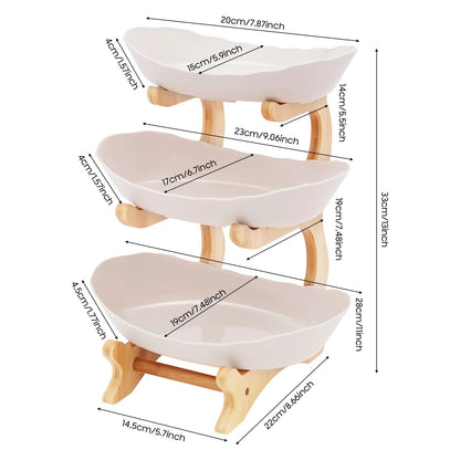 3-Tier Fruit Plate,Snack Dessert Cake Tray Plate Rack for Party Wedding,Fruit Bowl W/ Bamboo Wood Stand,Candy Dish Cake Stand - Smoothy Home