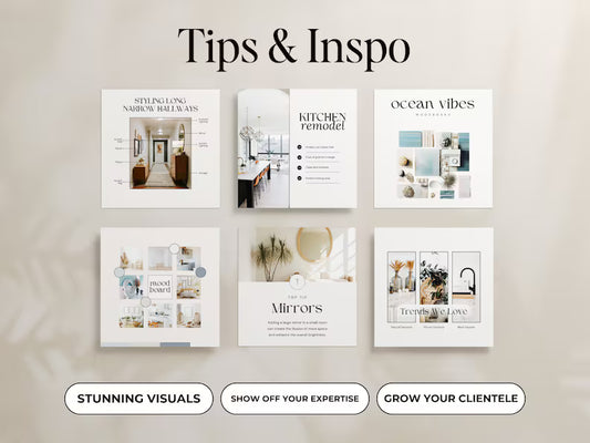 100+ Interior Design Templates & Stories | Canva Editable Instagram Posts & Stories | Home Decor Content Bundle