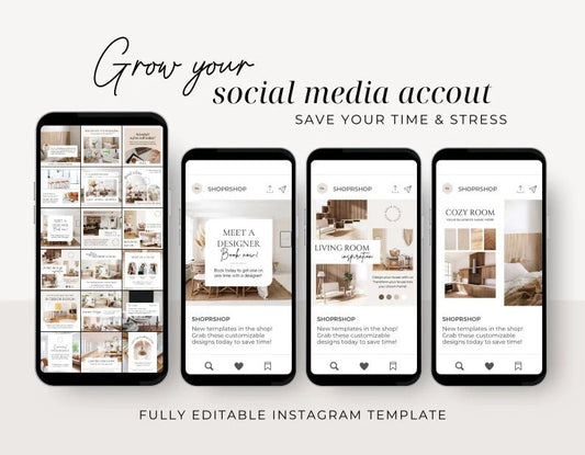 32 Aesthetic Interior Design Instagram Post Templates | Canva Editable Social Media Posts for Interior Designers - Smoothy Home