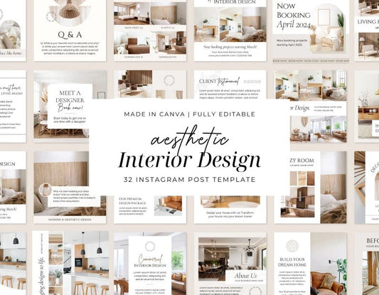 32 Aesthetic Interior Design Instagram Post Templates | Canva Editable Social Media Posts for Interior Designers - Smoothy Home