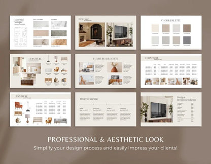 35 Page Interior Design Presentation Template | Canva Editable Project Proposal | Moodboard + Floor Plan + Furniture Layout - Smoothy Home