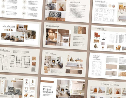 35 Page Interior Design Presentation Template | Canva Editable Project Proposal | Moodboard + Floor Plan + Furniture Layout - Smoothy Home