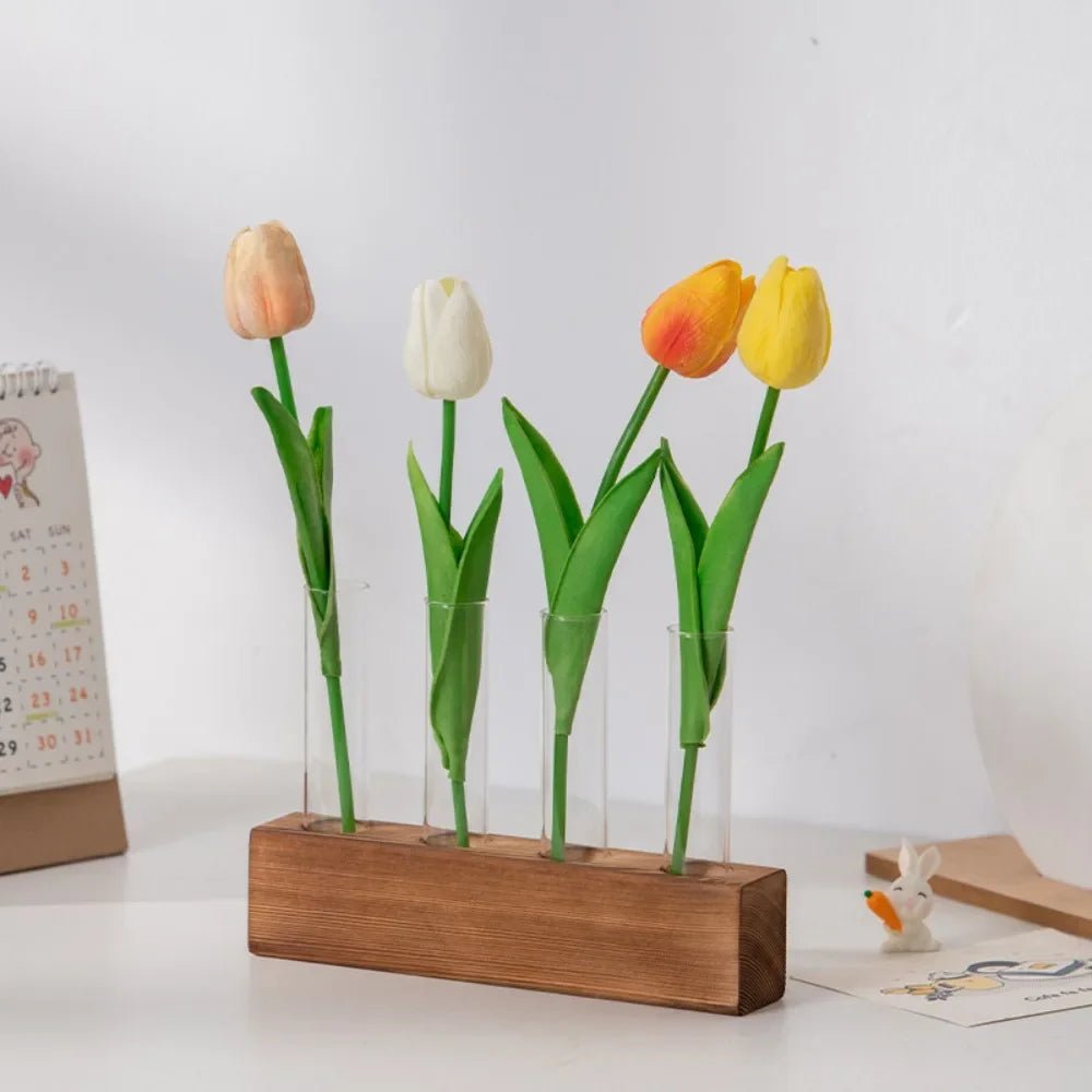 3/5 Tubes Wall Hanging Hydroponic Plant Propagation Glass Vase with Wooden Stand Desktop for Home Office Planter Garde Decor - Smoothy Home