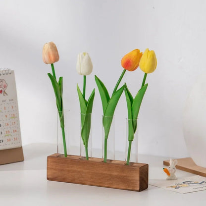 3/5 Tubes Wall Hanging Hydroponic Plant Propagation Glass Vase with Wooden Stand Desktop for Home Office Planter Garde Decor - Smoothy Home