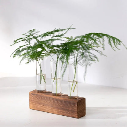 3/5 Tubes Wall Hanging Hydroponic Plant Propagation Glass Vase with Wooden Stand Desktop for Home Office Planter Garde Decor - Smoothy Home