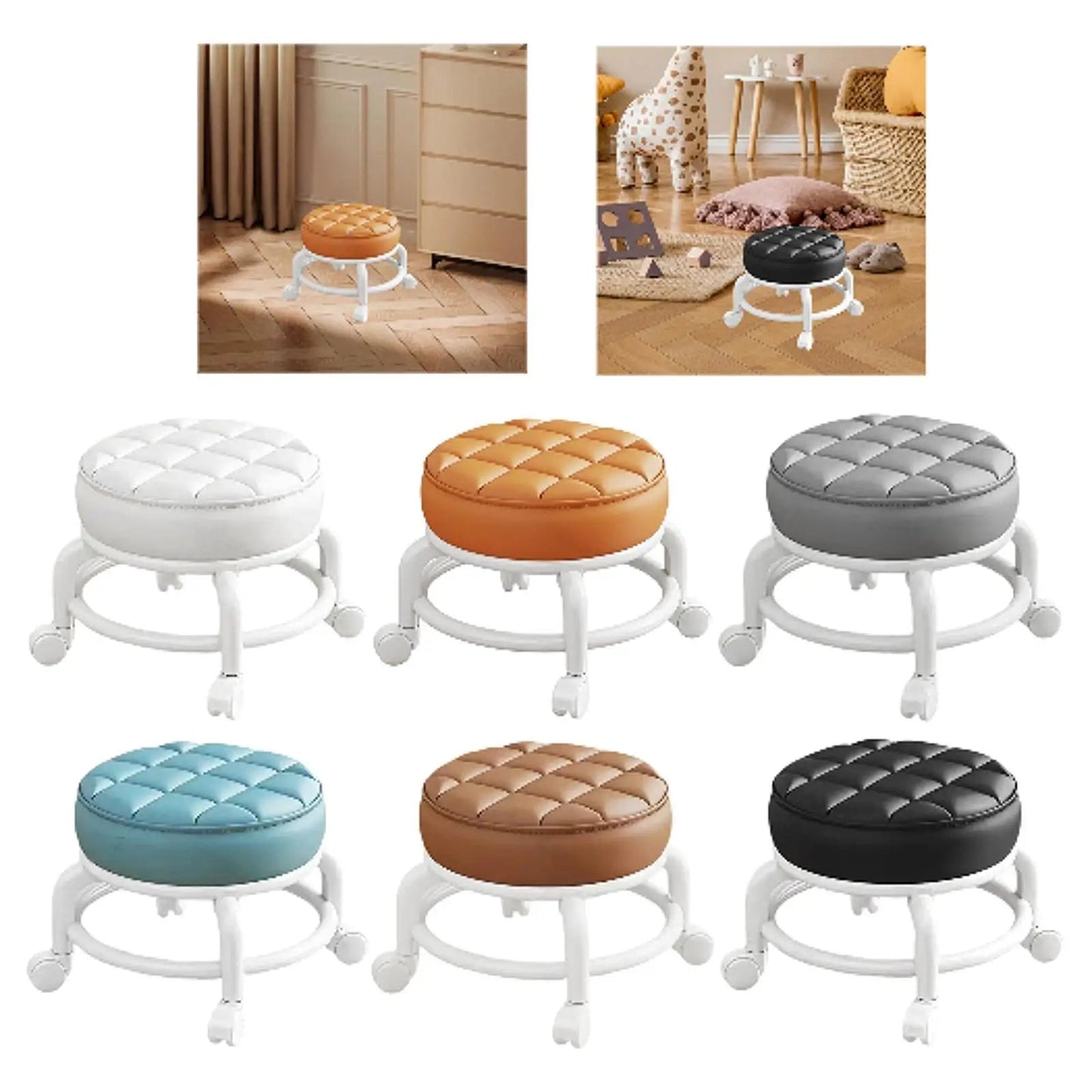 360° Rotating Low Roller Seat Stool Kids Women Heavy Duty Pulley Wheels Stool for Living Room Barber Shop Garage Home Salons - Smoothy Home