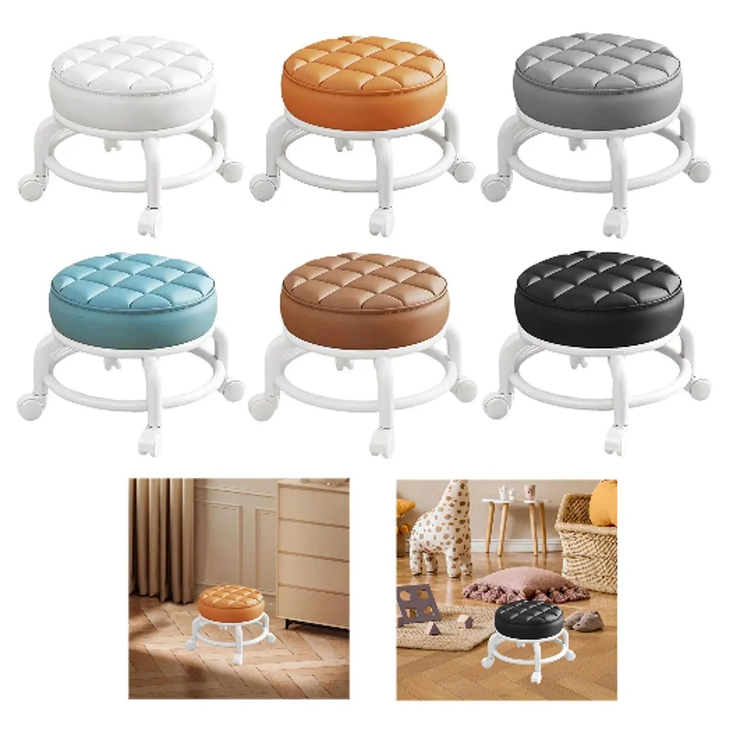 360° Rotating Low Roller Seat Stool Kids Women Heavy Duty Pulley Wheels Stool for Living Room Barber Shop Garage Home Salons - Smoothy Home