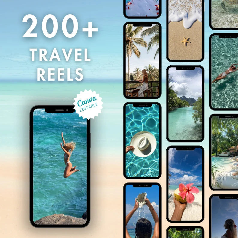400+ Travel Reels Bundle | 200+ Videos + 200+ Photos | Canva Templates with PLR & MRR | Instant Download