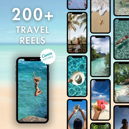 400+ Travel Reels Bundle | 200+ Videos + 200+ Photos | Canva Templates with PLR & MRR | Instant Download