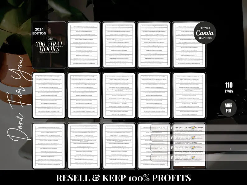 DFY 300 Viral Hooks Roadmap | Done-For-You Canva Templates (2026 Edition) + MRR/PLR | Faceless Content