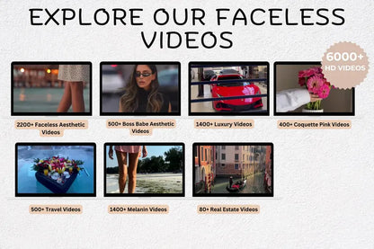 6000+ Aesthetic Faceless Videos Bundle | MRR/PLR Rights | Luxury, Boss Babe, Travel, Coquette & Melanin Content