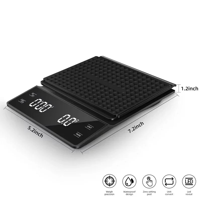 3kg/0.1g Digital Coffee Scale with Timer Kitchen Tools Multifunction Weighing Scale Pour Over Drip Espresso Scale LCD Display - Smoothy Home