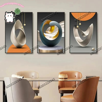 3Pcs Frameless Modern Geometric Wall Art Canvas Prints Luxury Abstract Artwork Paintings for Modern Living Room Wall Decor - Smoothy Home