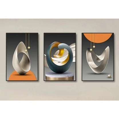3Pcs Frameless Modern Geometric Wall Art Canvas Prints Luxury Abstract Artwork Paintings for Modern Living Room Wall Decor - Smoothy Home