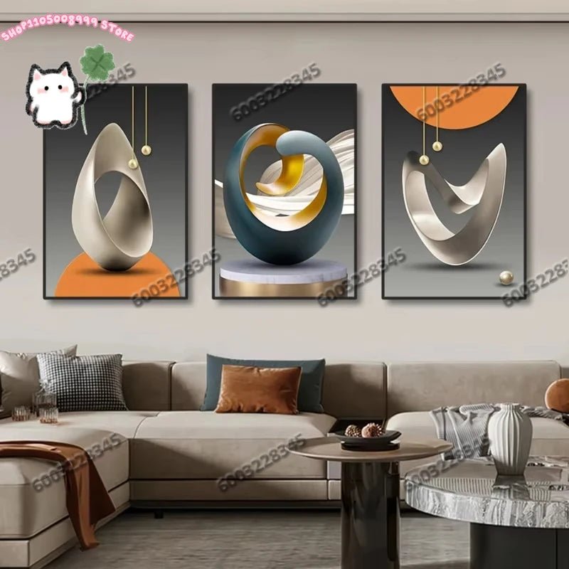 3Pcs Frameless Modern Geometric Wall Art Canvas Prints Luxury Abstract Artwork Paintings for Modern Living Room Wall Decor - Smoothy Home