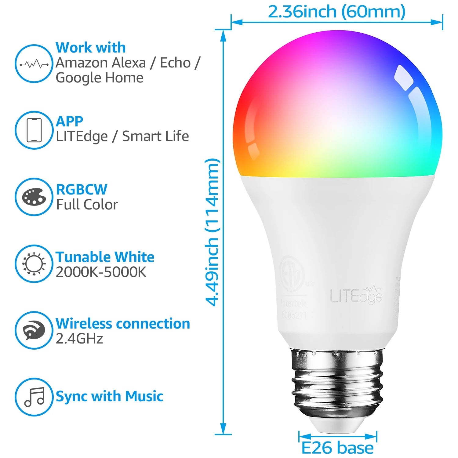 4 Pack Smart WiFi LED A19 Bulb, RGBCW Color Changing, Compatible with Alexa & Google Home & Echo Assistant - Smoothy Home