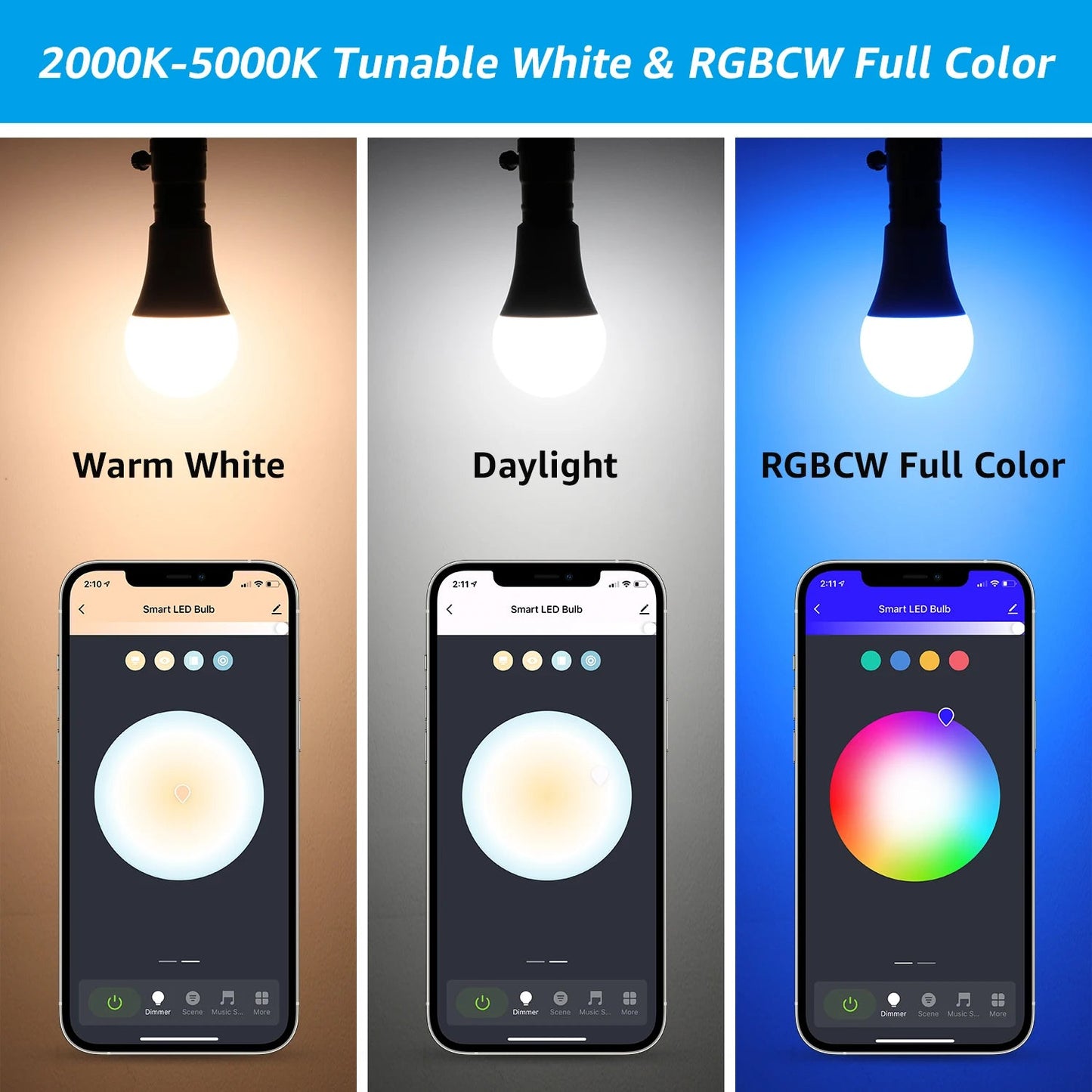 4 Pack Smart WiFi LED A19 Bulb, RGBCW Color Changing, Compatible with Alexa & Google Home & Echo Assistant - Smoothy Home