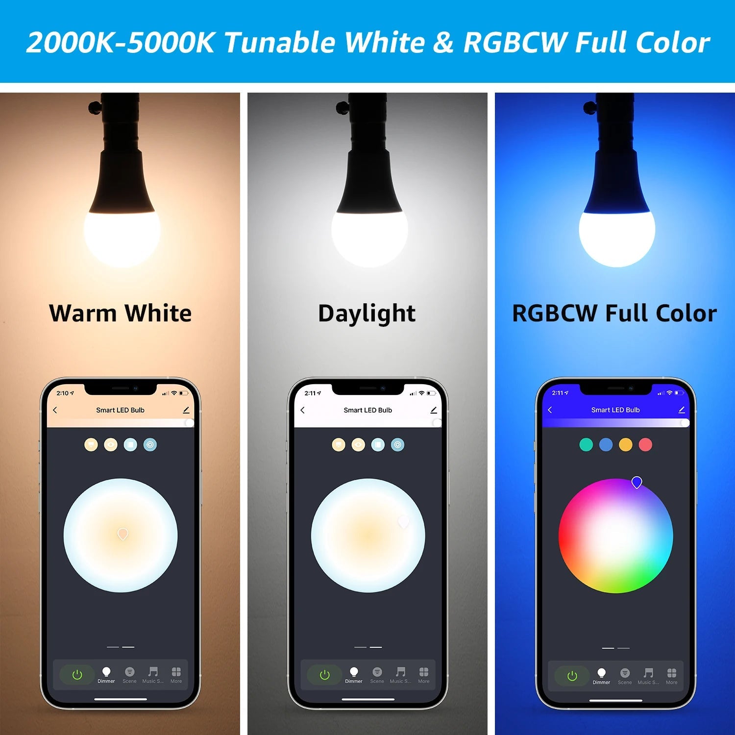 4 Pack Smart WiFi LED A19 Bulb, RGBCW Color Changing, Compatible with Alexa & Google Home & Echo Assistant - Smoothy Home