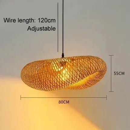 40-80cm Bamboo Weaving LED Pendant Light HandMade Vintage Home Hanging Chandelier Lampshade Dining Living Room Indoor Fixtures - Smoothy Home
