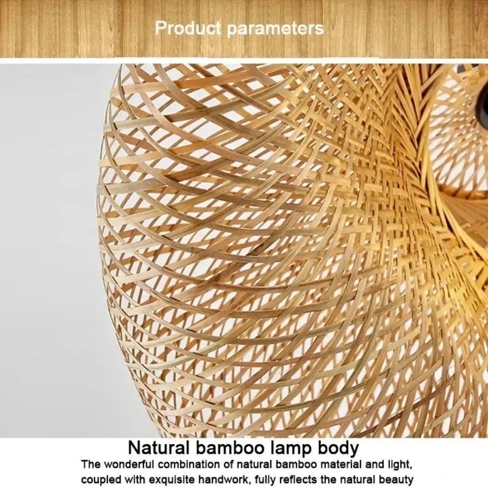 40-80cm Bamboo Weaving LED Pendant Light HandMade Vintage Home Hanging Chandelier Lampshade Dining Living Room Indoor Fixtures - Smoothy Home
